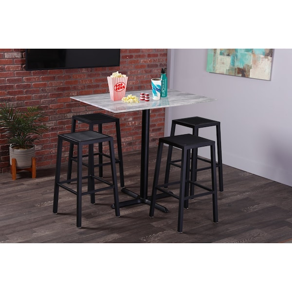Two 36 Tall Blk Table Bases w22 Foot, 30x48 Blk Marble Top wUmbrella Hole, IndoorOutdoor